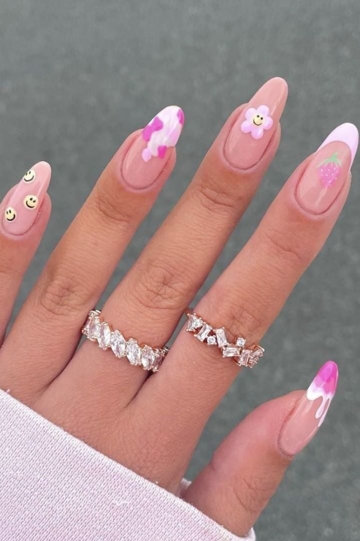Strawberry nails, cute summer colorful nails