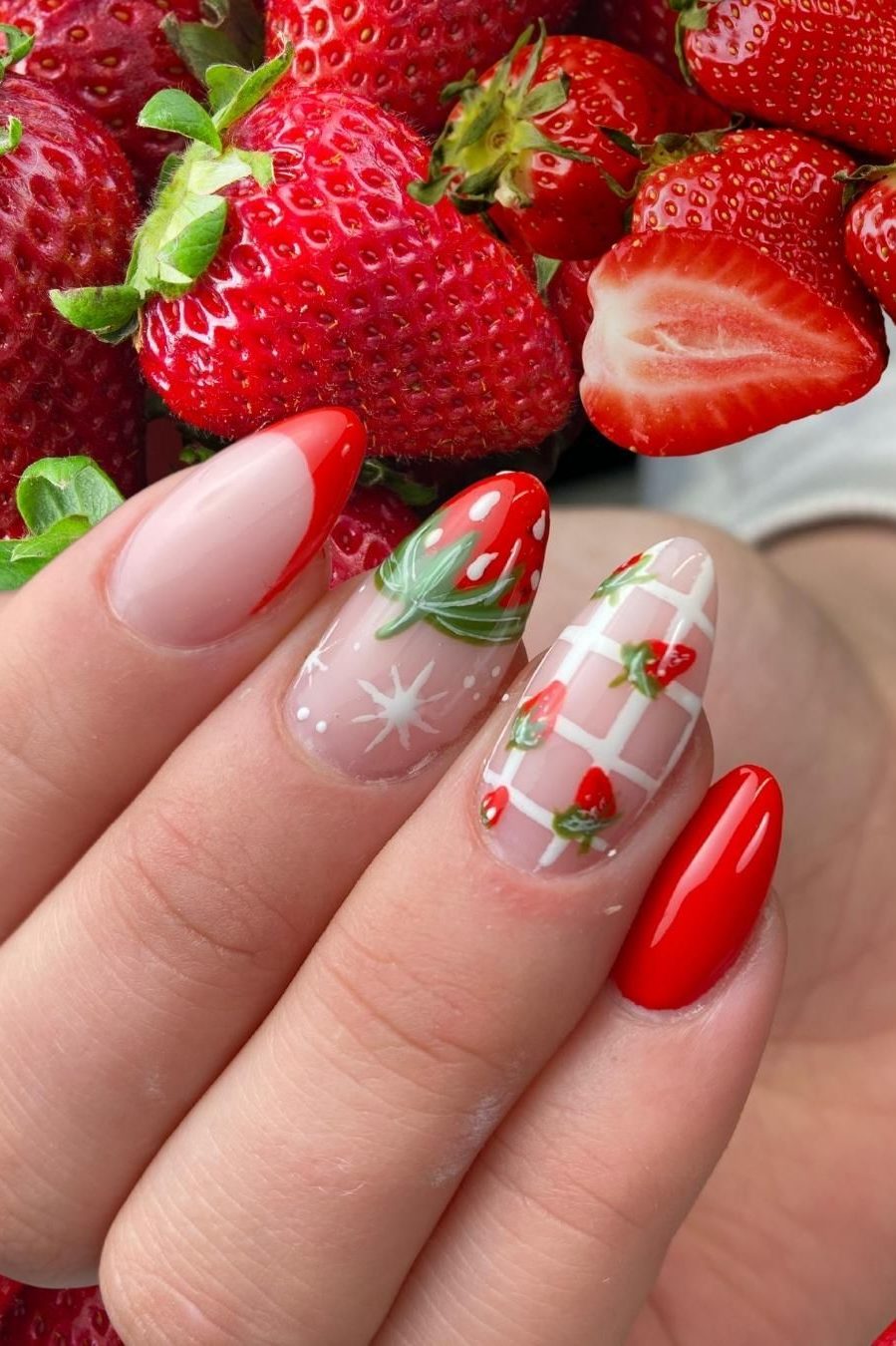 Strawberry nails, red nail design with strawberries