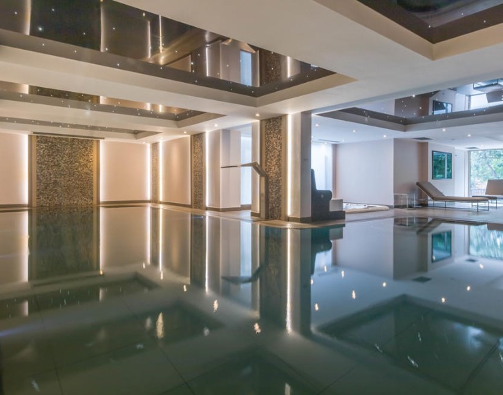 The Greater Manchester home comes fitted with an indoor, heated swimming pool
